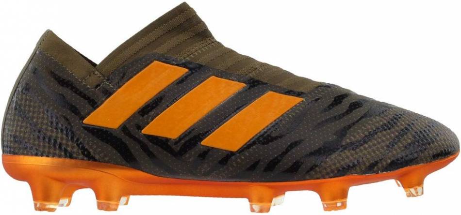 orange laceless football boots
