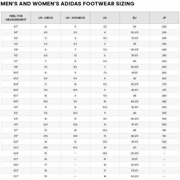 Adidas Size Chart Cm Shoes