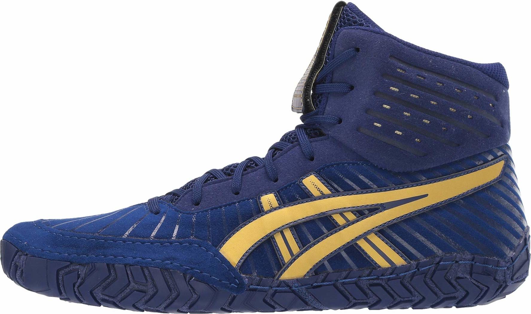 red and gold asics wrestling shoes