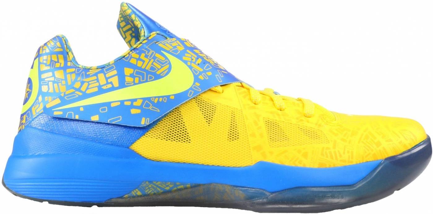 yellow and blue basketball shoes