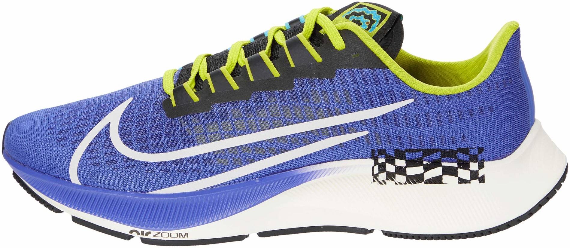 black and purple running shoes