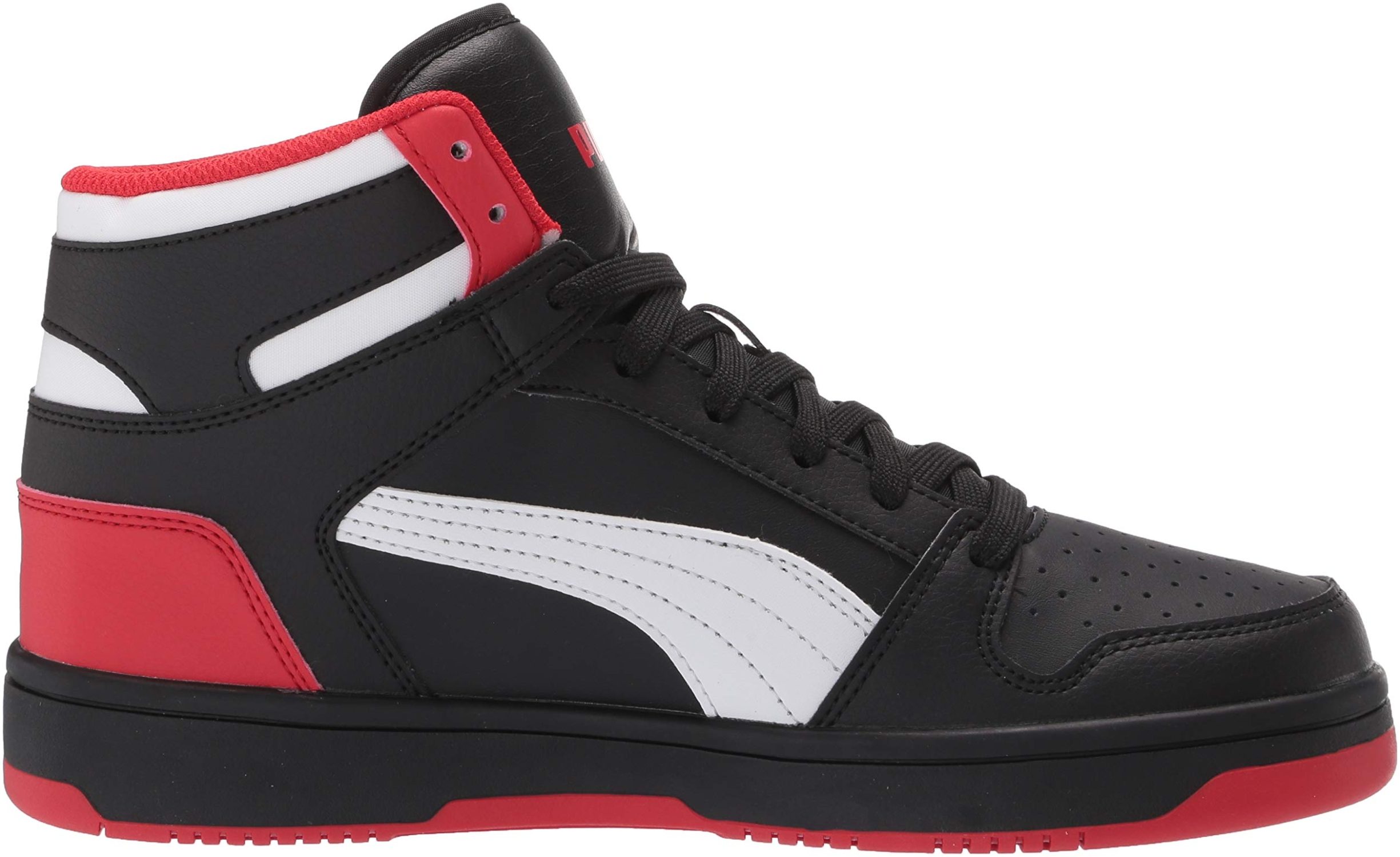 puma black and red sneakers