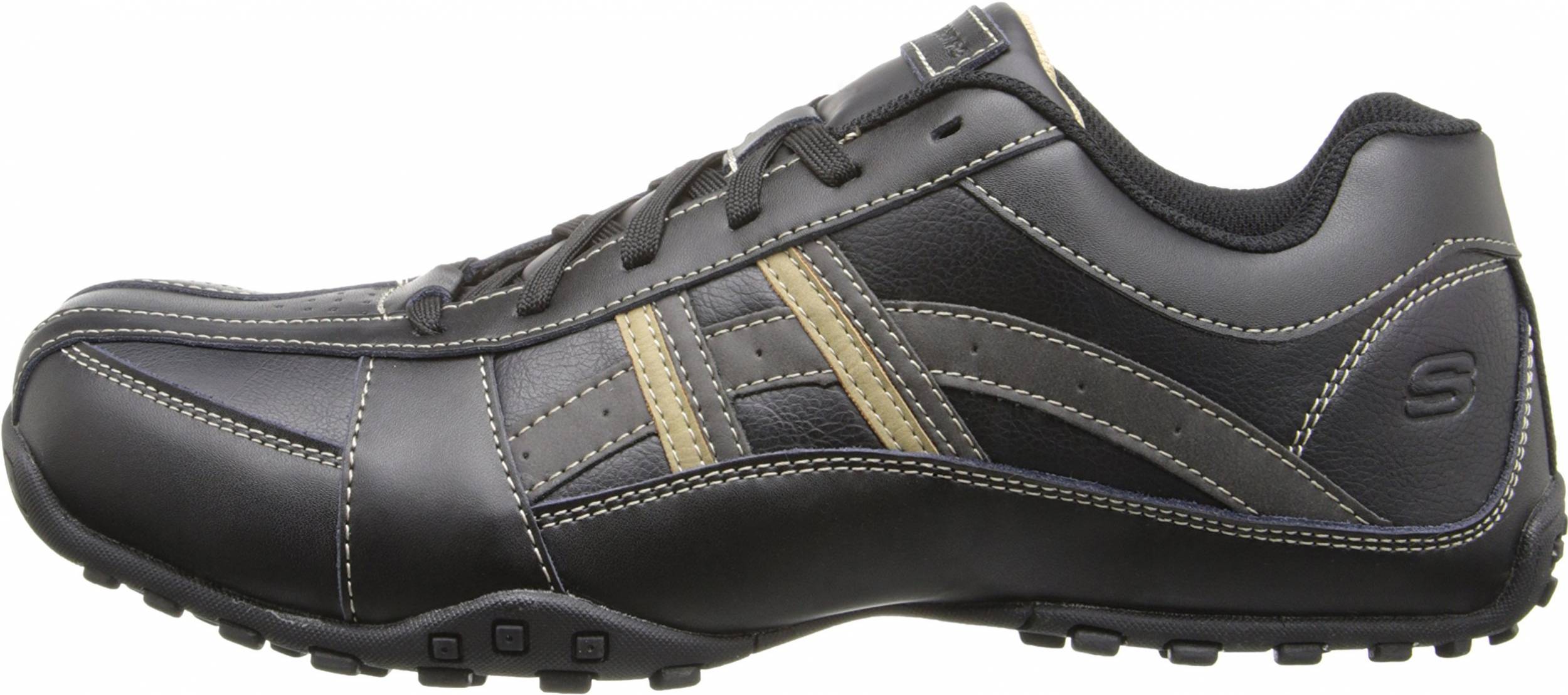skechers black leather tennis shoes