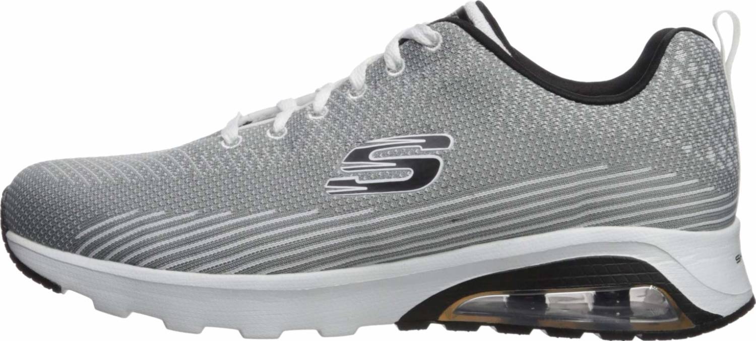 black and white skechers trainers