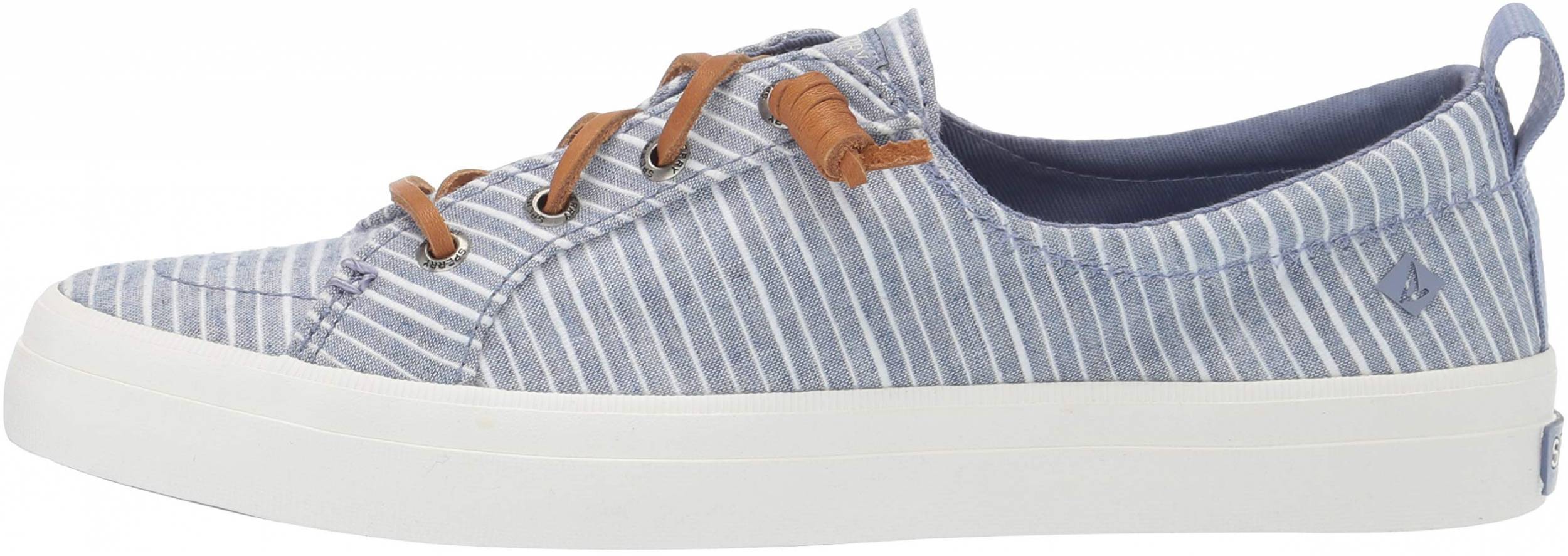 blue and white striped sperrys