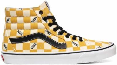yellow checkered vans high tops
