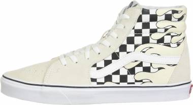 blue and white checkered high top vans
