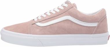 pink and white suede vans