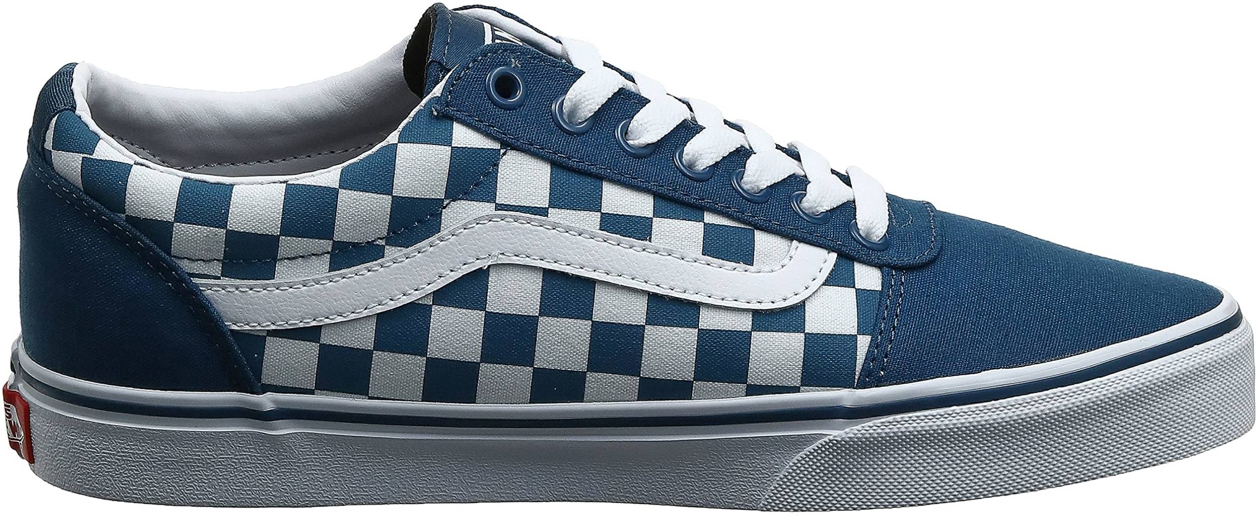 blue vans with checkered sole