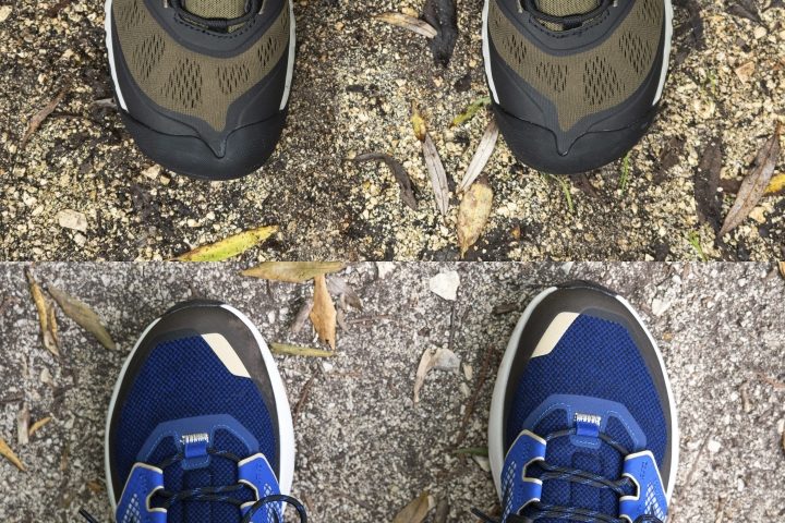 Different toe bumpers in hiking shoes
