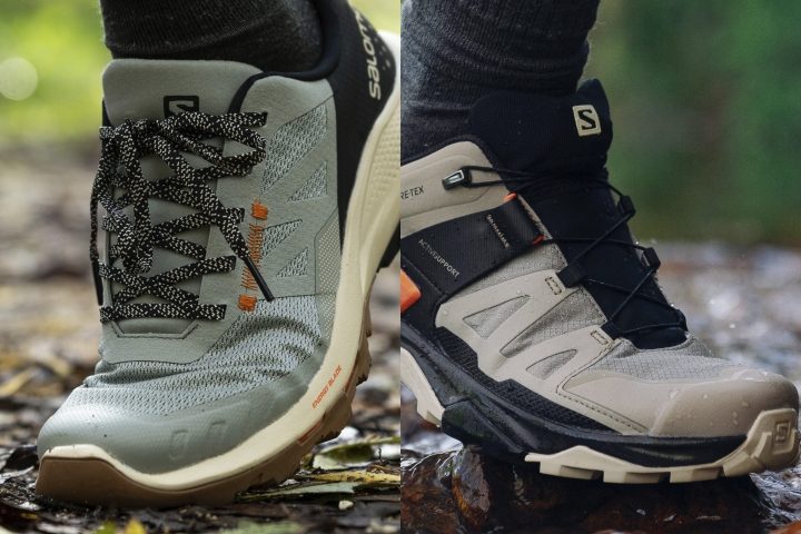 Protective overlays in hiking shoes