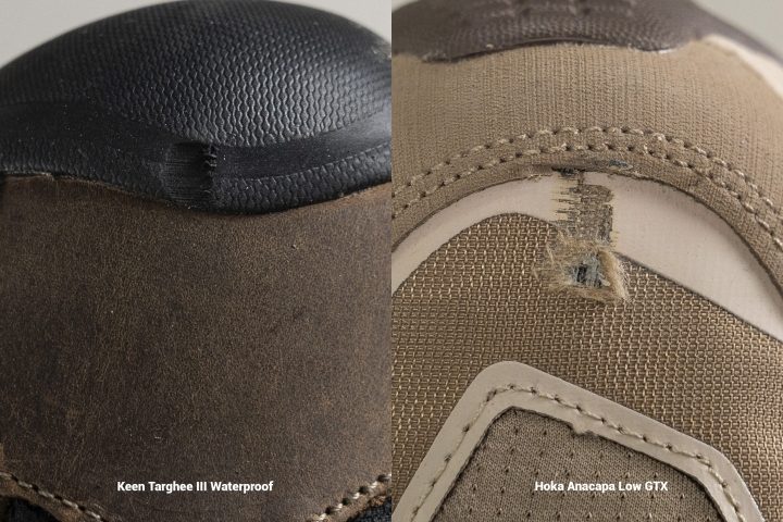 Diferentes resultados de las pruebas de durabilidad de la parte superior del calzado de senderismo