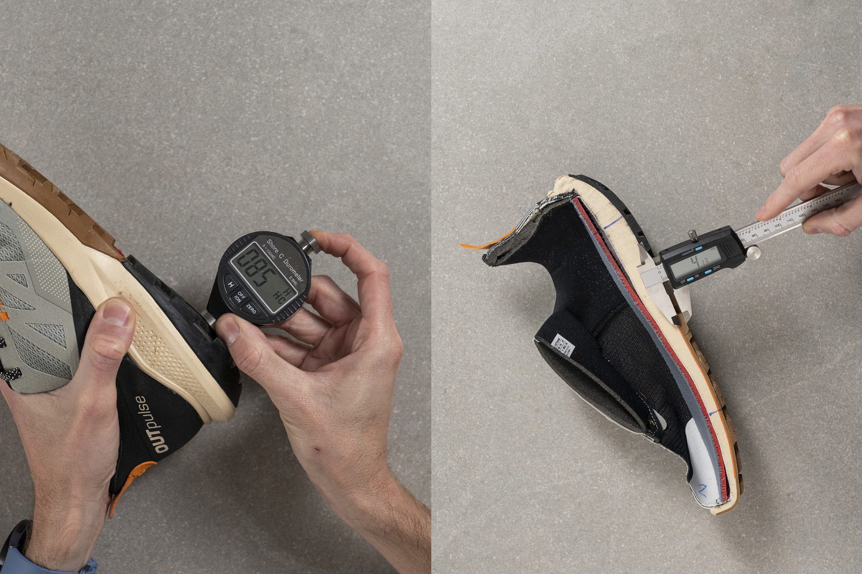 Softness of the outsole and lug depth measurements