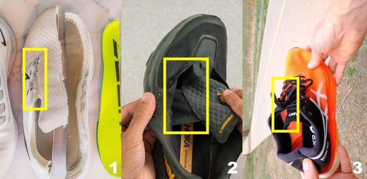 Different gusset types in running shoes