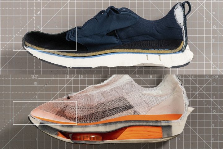 Different heights of toeboxes in running shoes