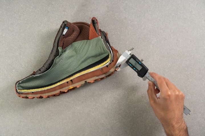 Measuring the thickness of the lugs in backpacking boots