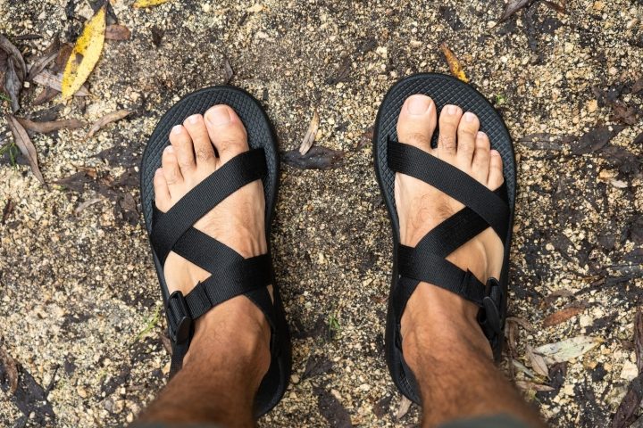 On top view of hiking sandals