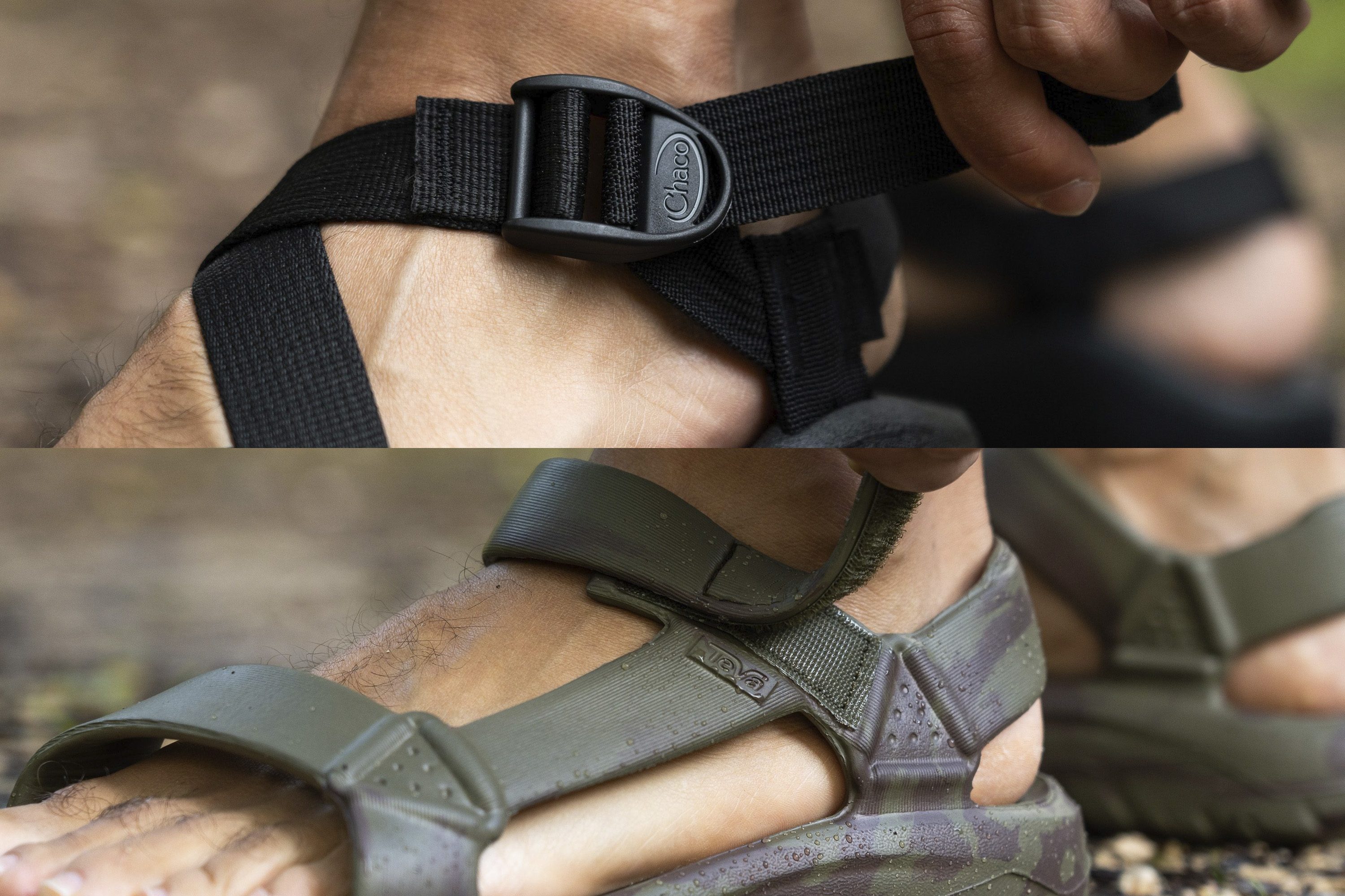 Different adjustments of straps in hiking sandals