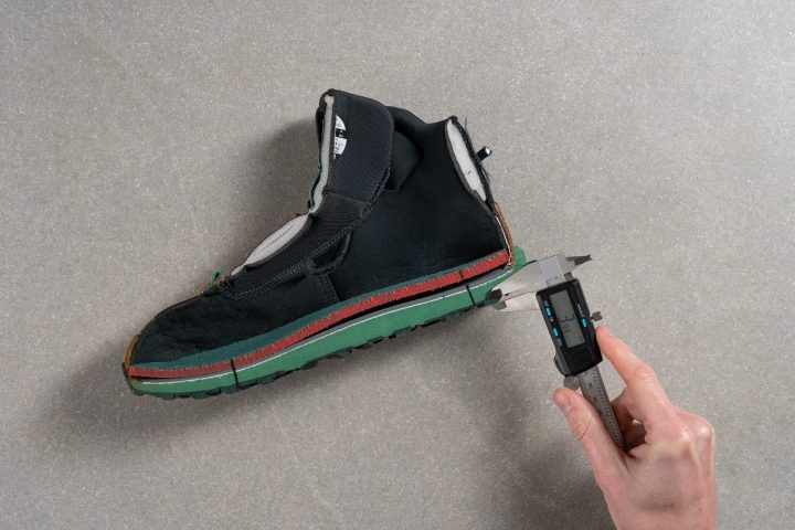 Measuring the thickness of the lugs in waterproof hiking boots