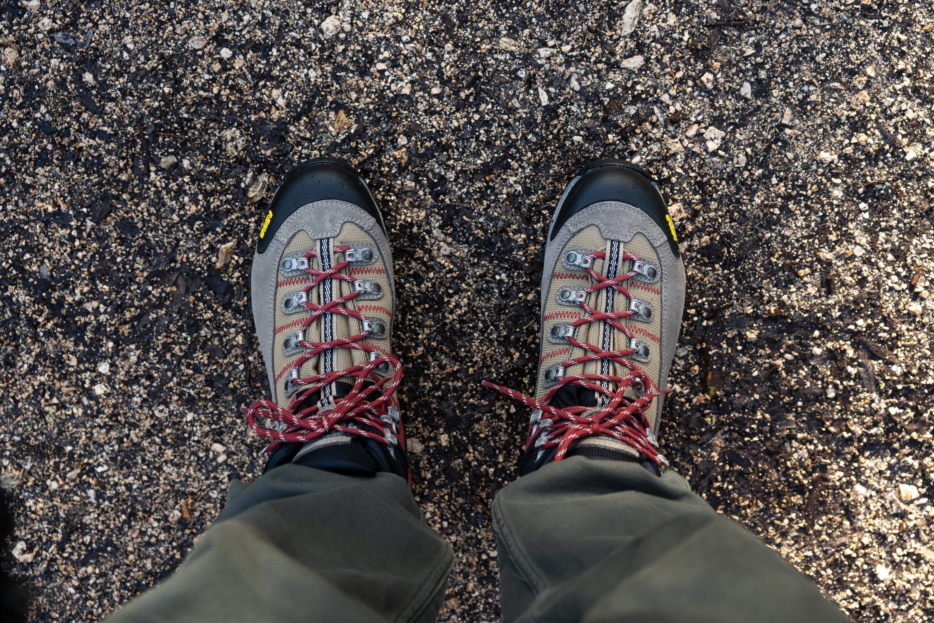 Fit of waterproof hiking boots view from the top