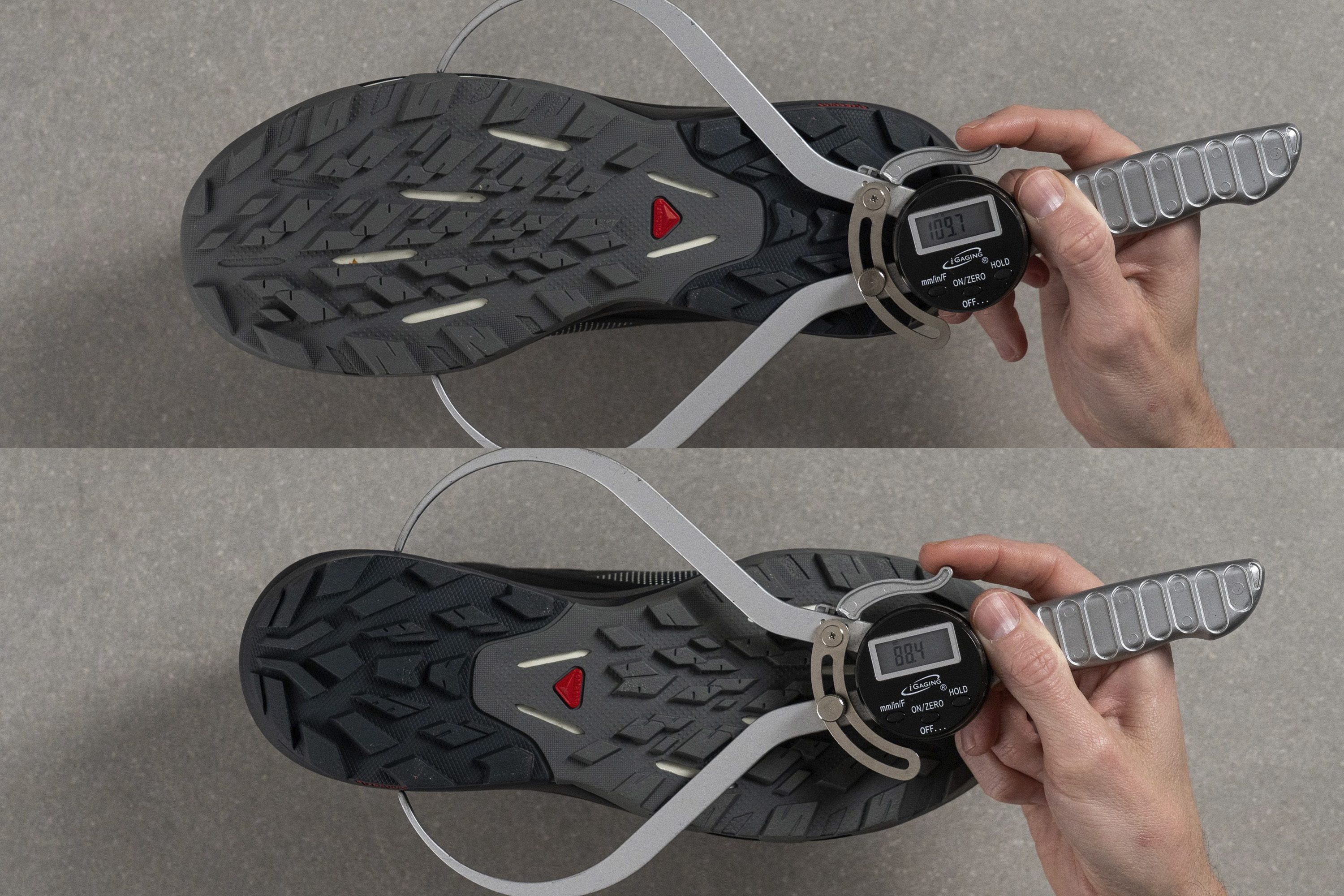 Measuring the width of the base in waterproof hiking boots