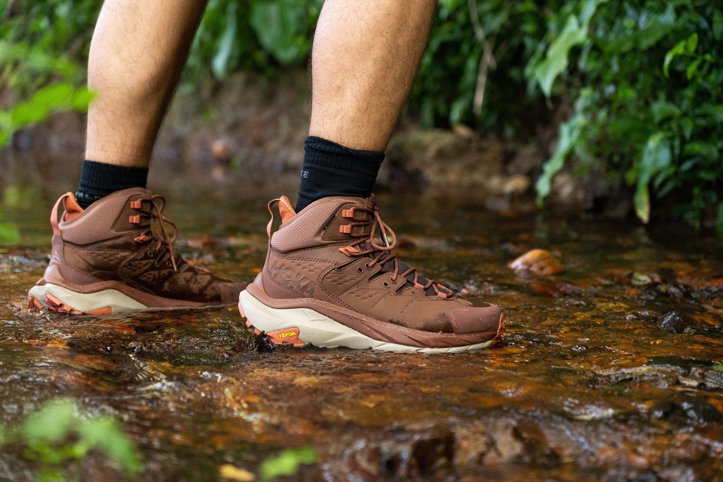 Hiking in wet weather in waterproof hiking boots