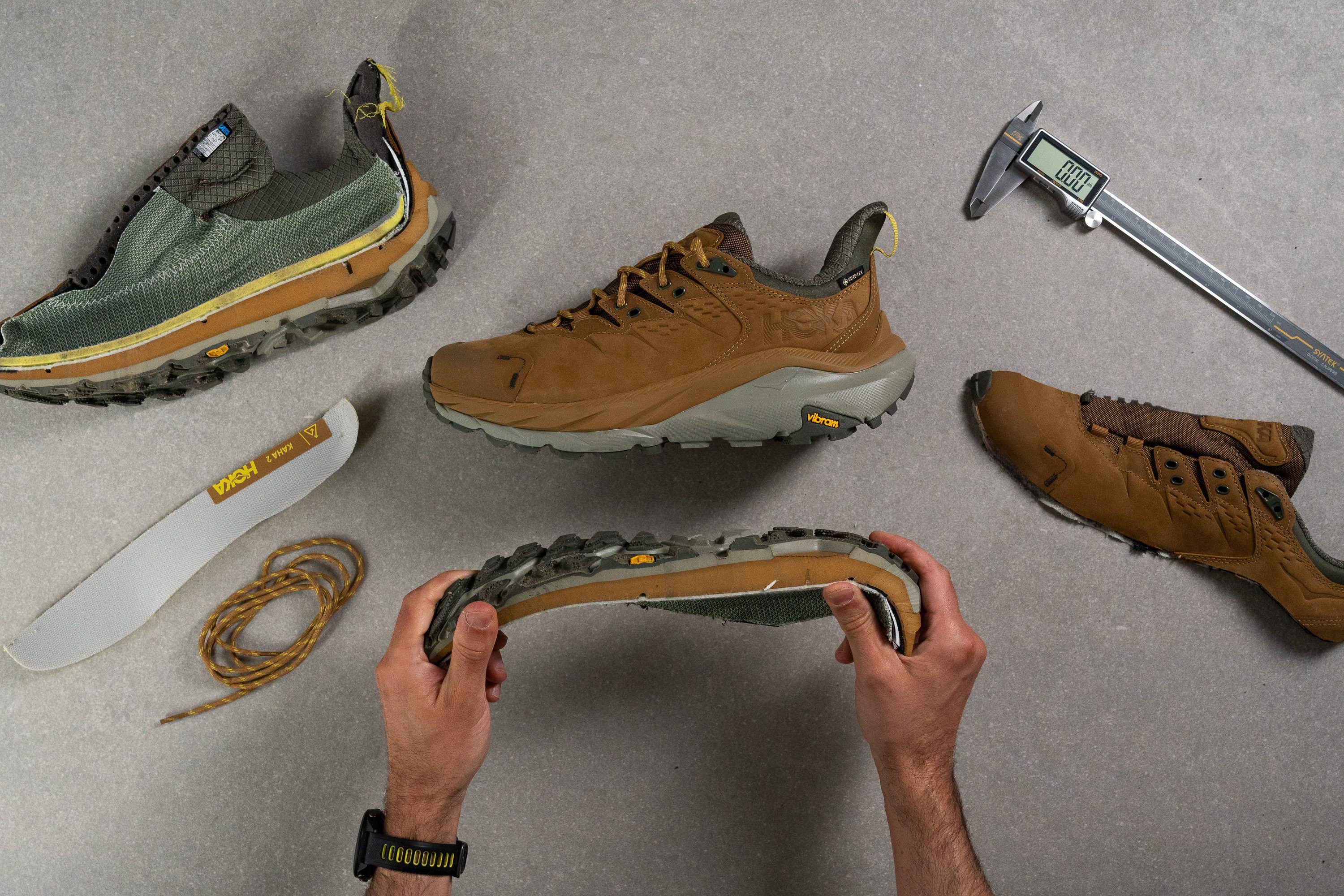 durable hiking shoes cut into pieces