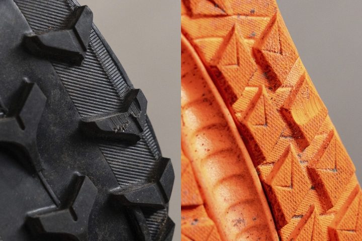 Dents made in the outsole of hiking shoes