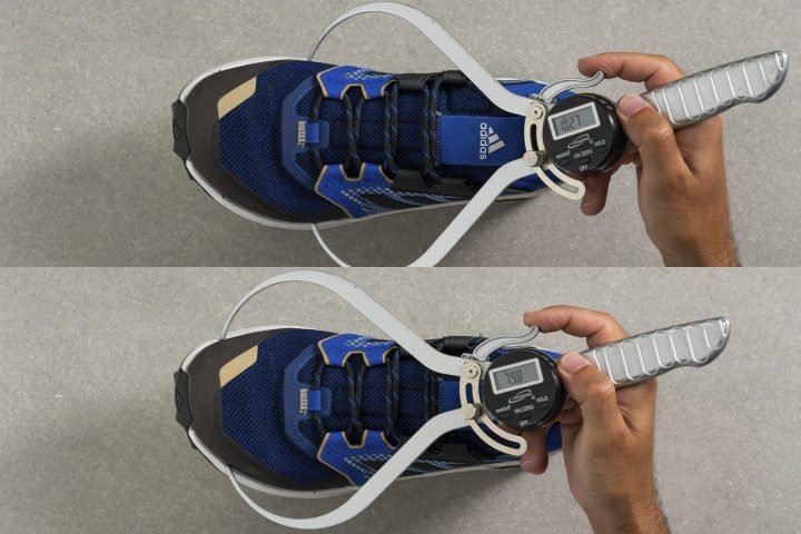 measuring the width of the toebox in hiking shoes
