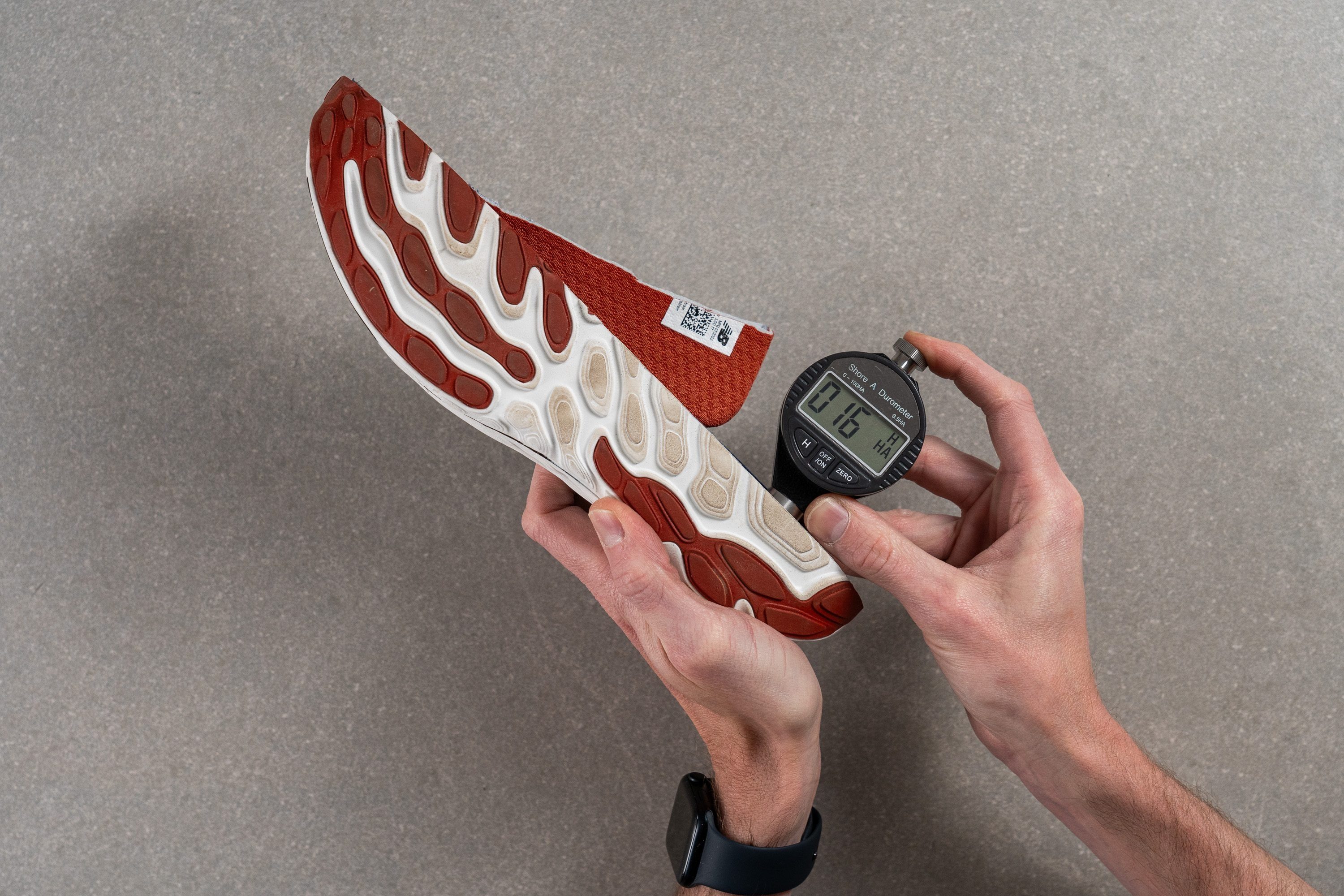 measuring firmness of a stability running shoe