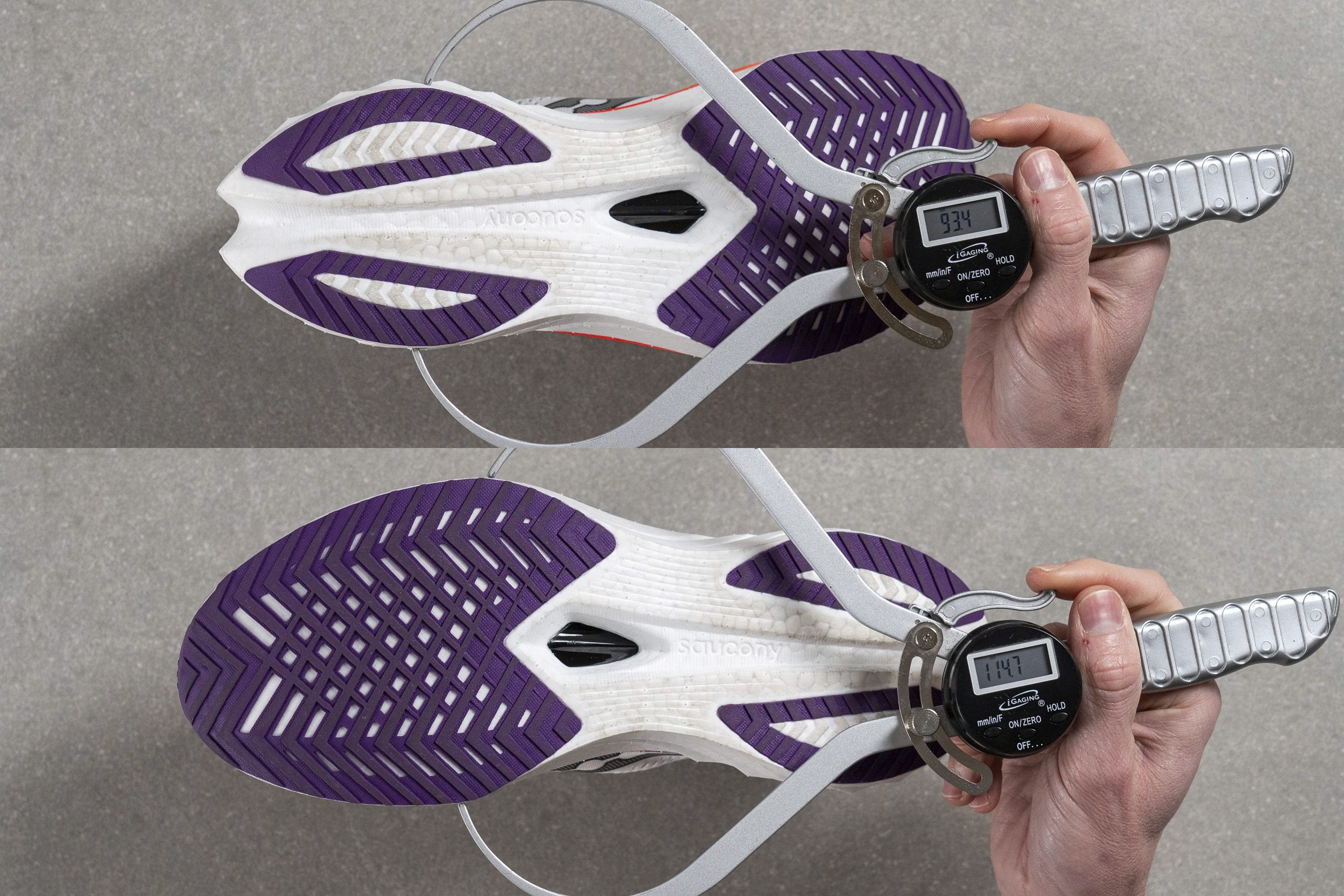 Midsole width measurements with a digital caliper