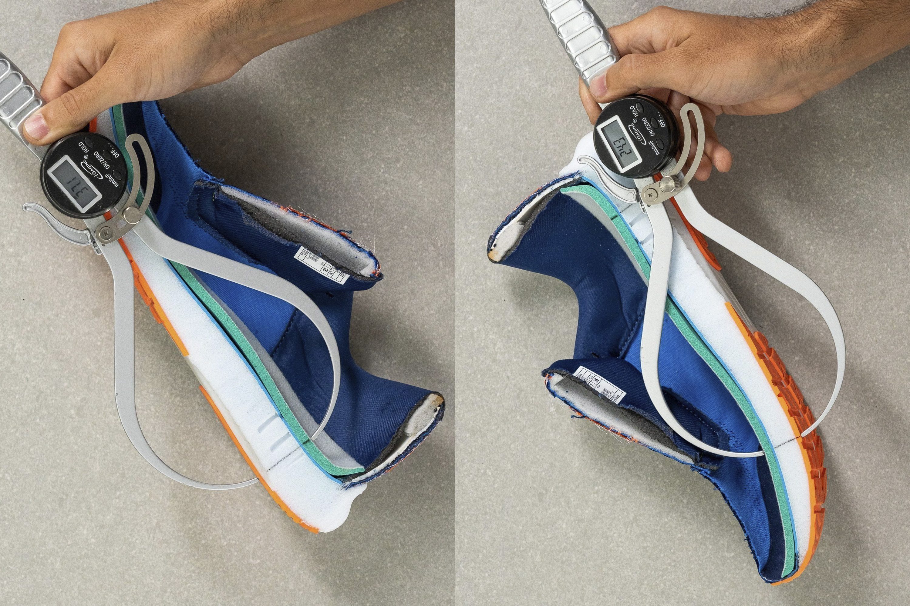 measuring heel and forefoot height in the lab