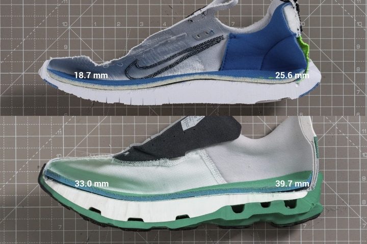 lower and higher stack height in high arch running shoes