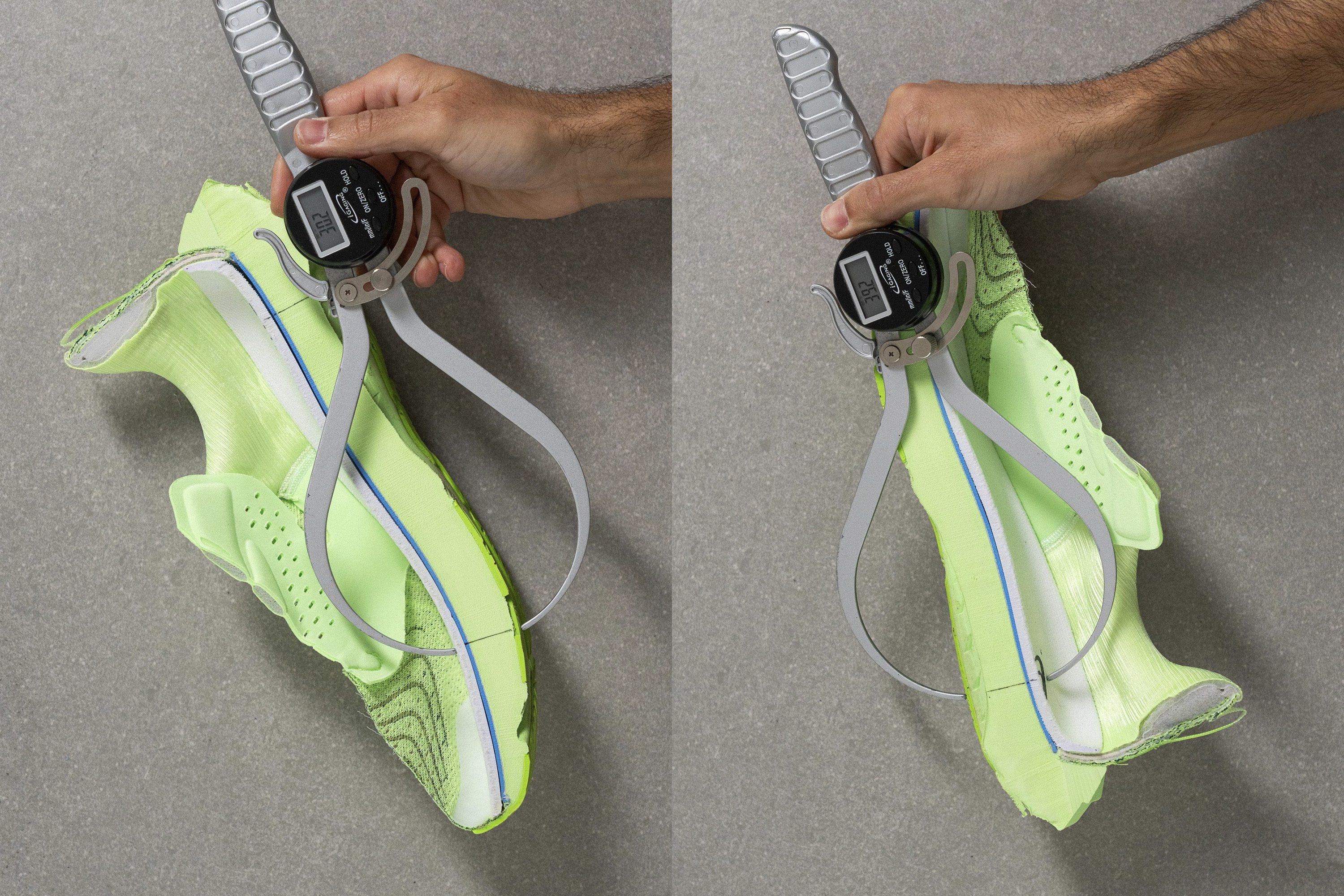 measuring stack height in supination running shoes