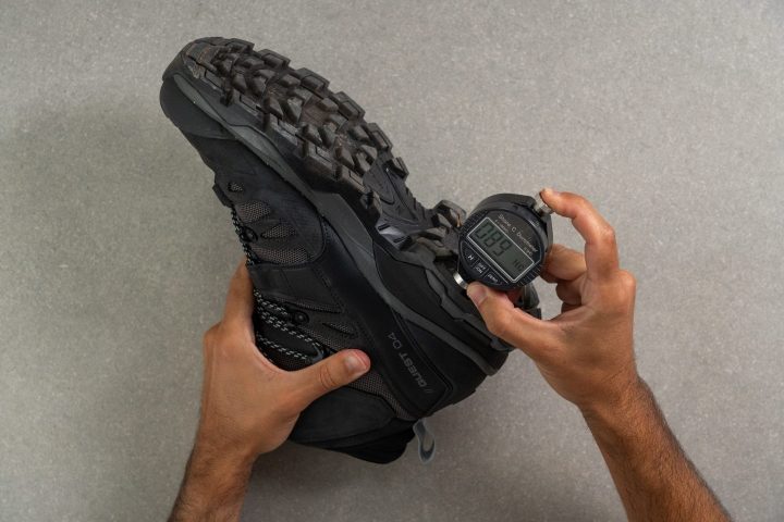 measuring the hardness of the outsole rubber in winter hiking boots