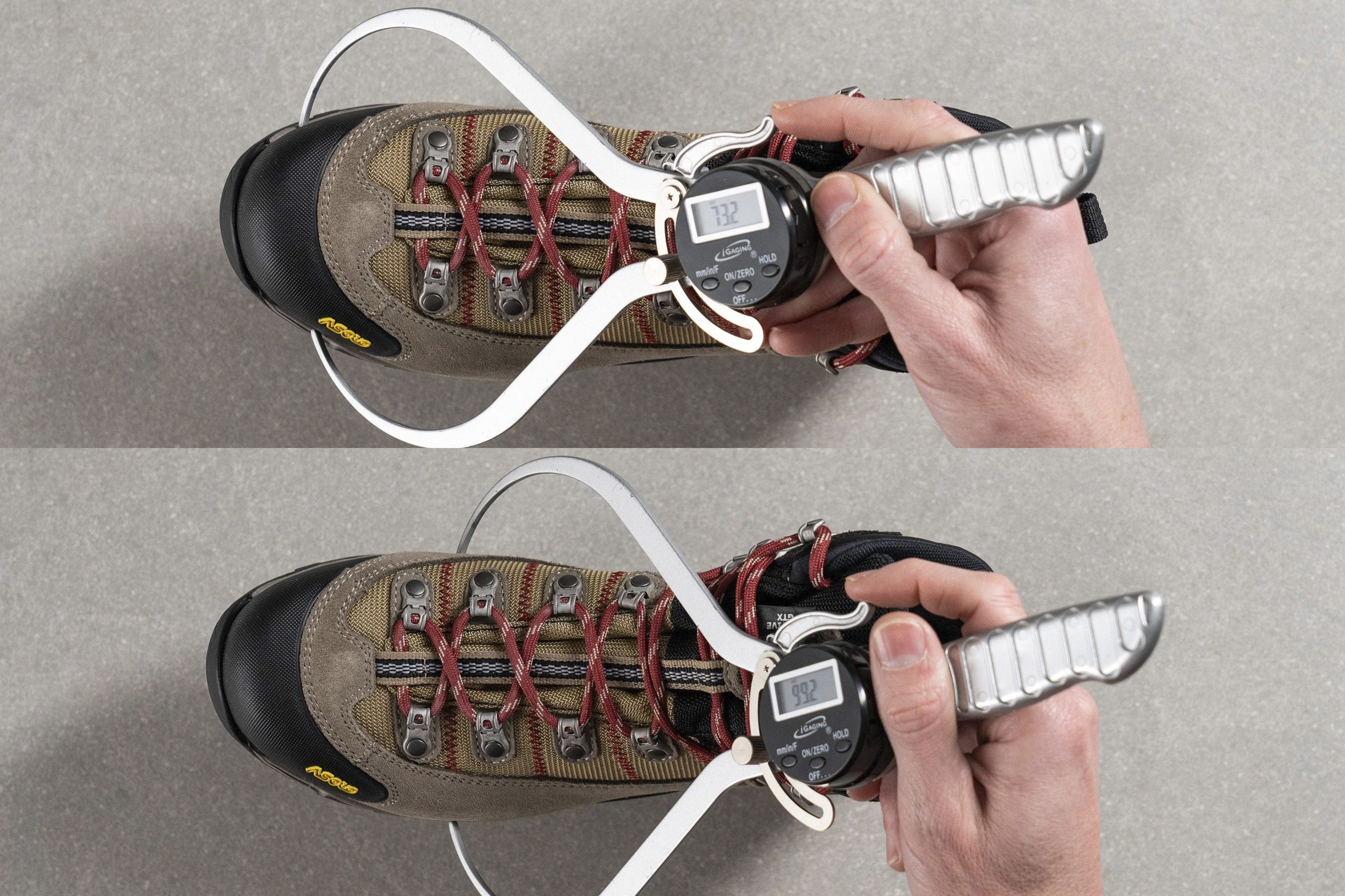 toebox width measurements on winter hiking boots in the lab