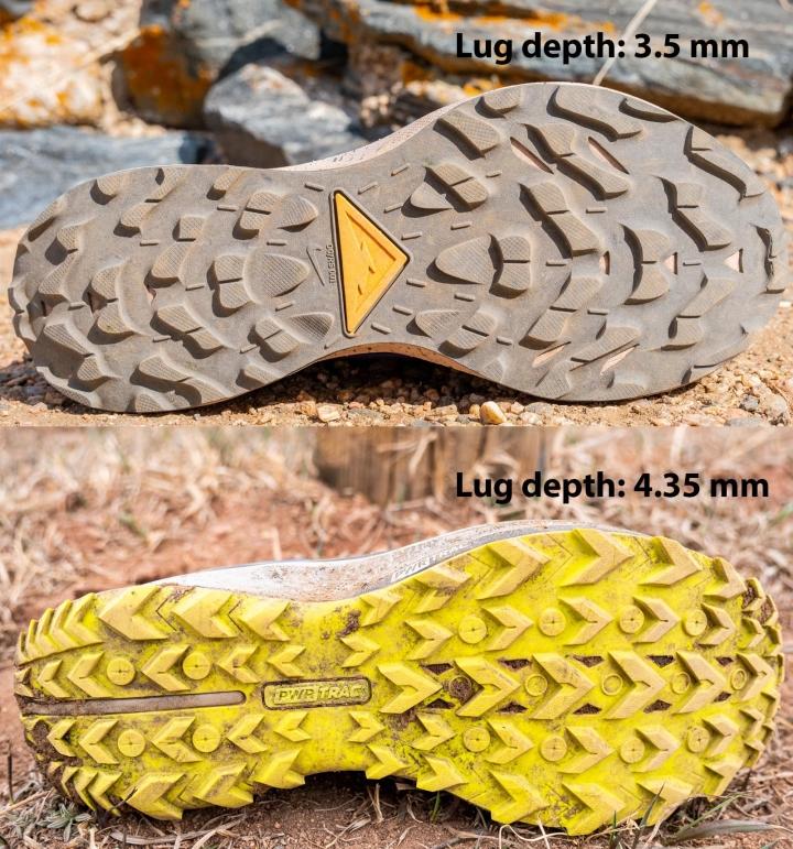 profundidad de los tacos de algunas zapatillas de trail 