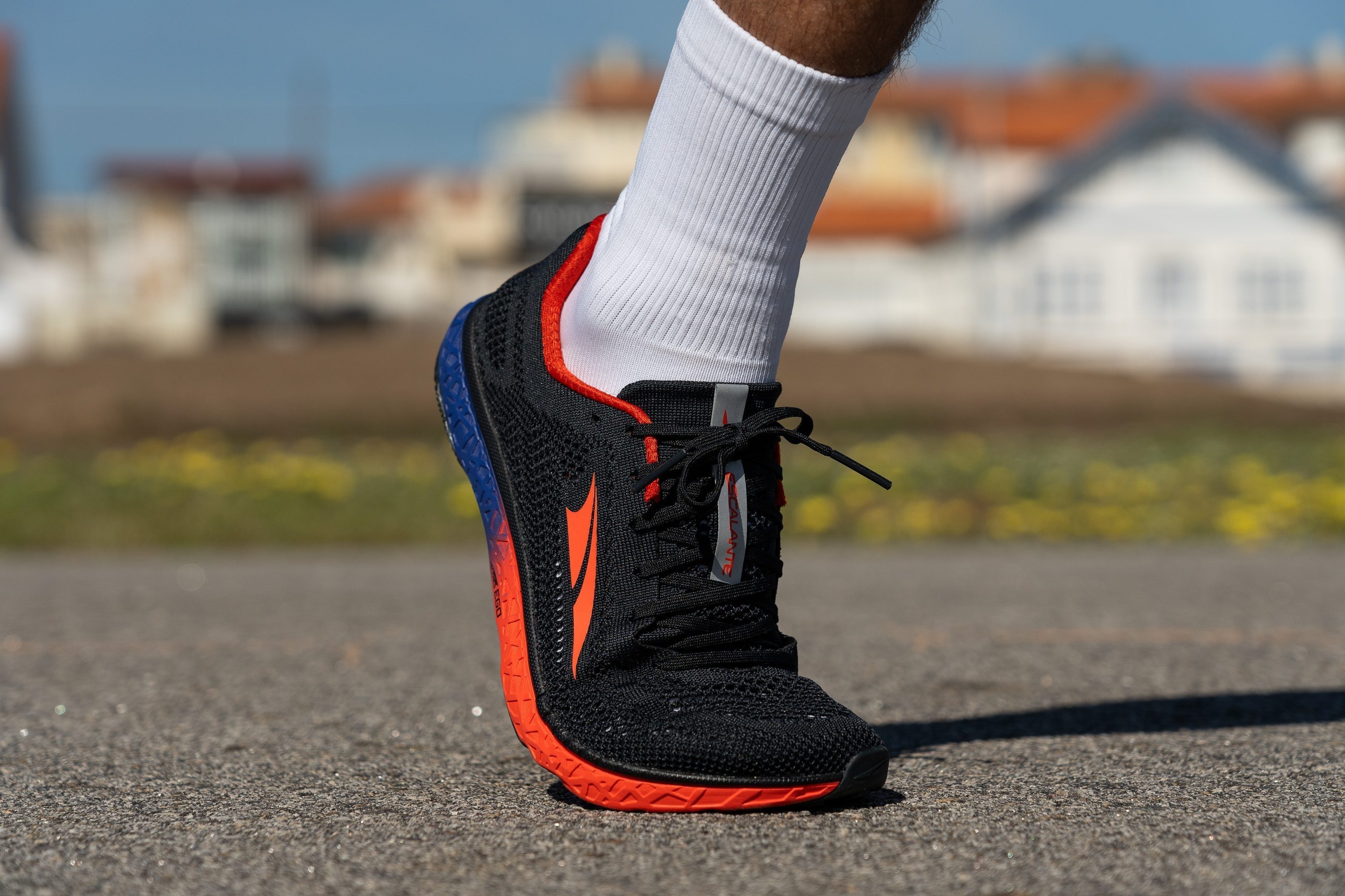 running in a zero drop running shoe during a test run