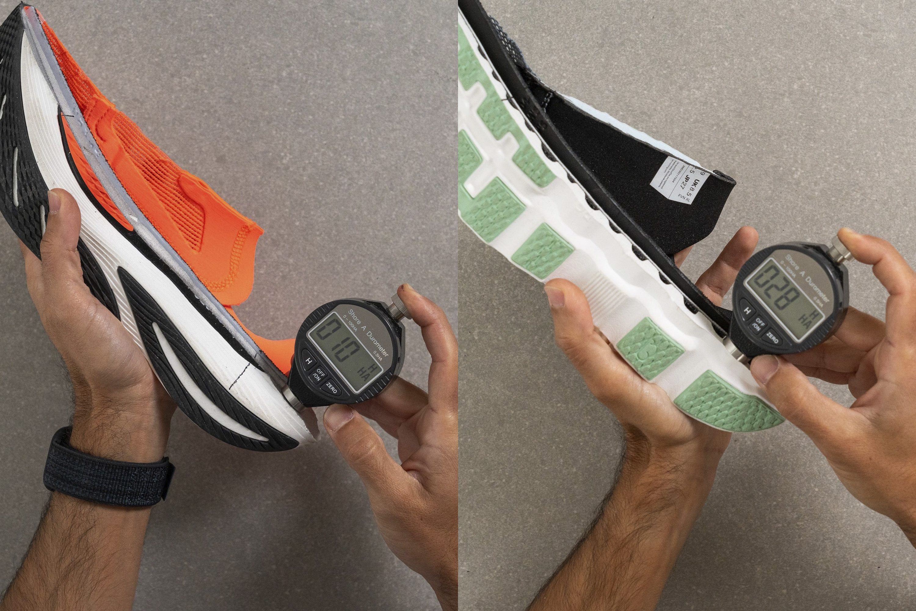 Durometer midsole softness measurements