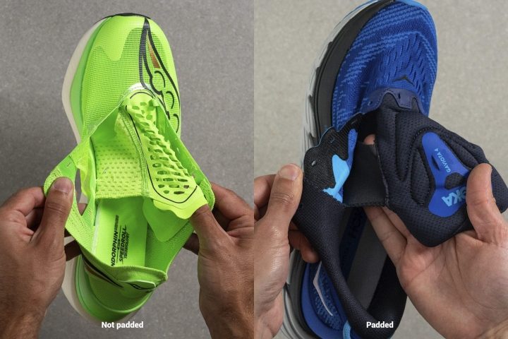Padded vs not padded running shoe