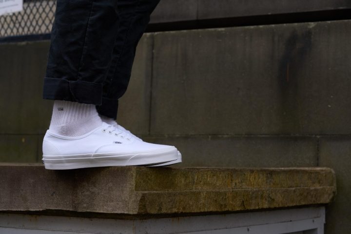 white vans authentic on feet