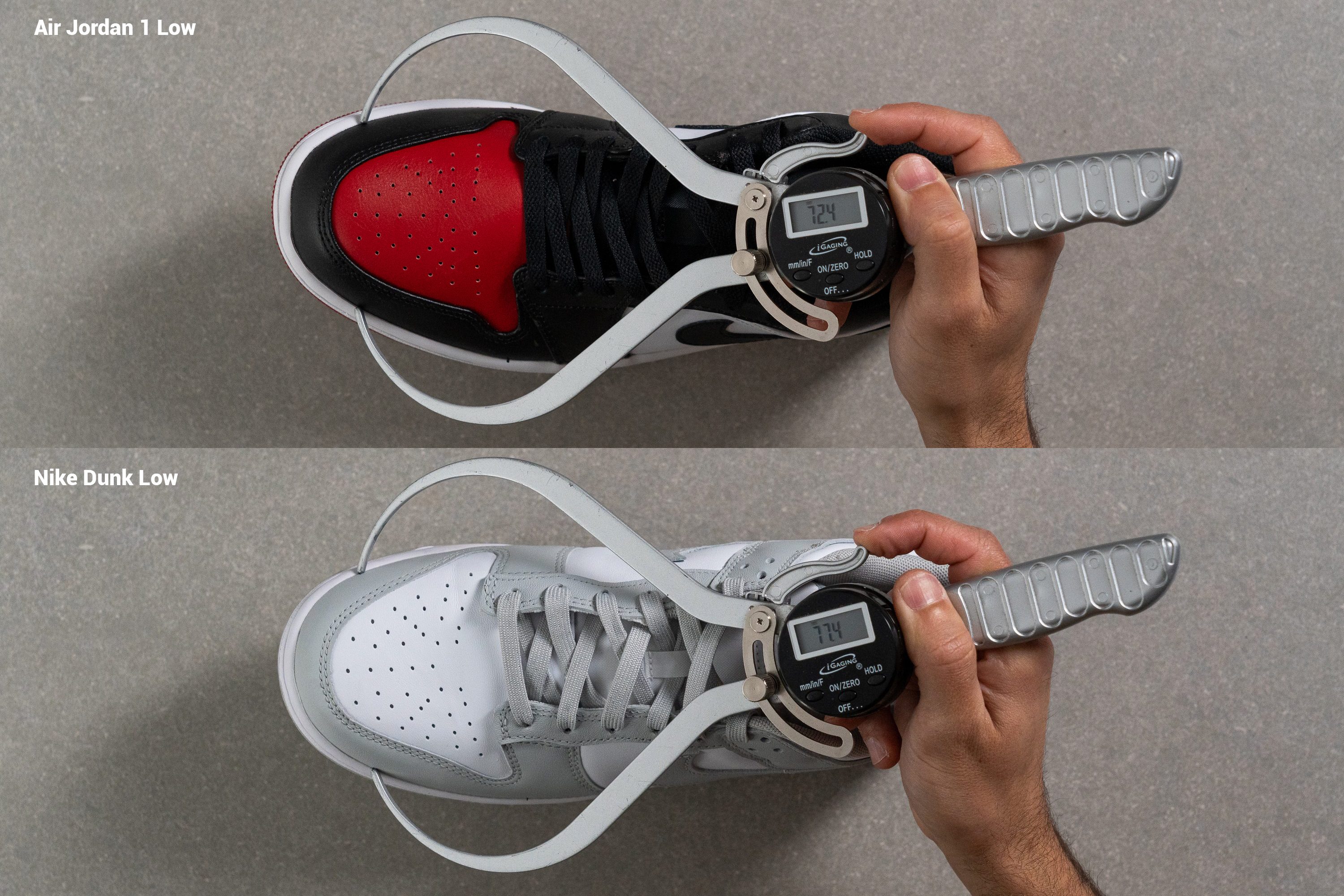 Air Jordan 1 Low vs Nike Dunk Low toebox shape