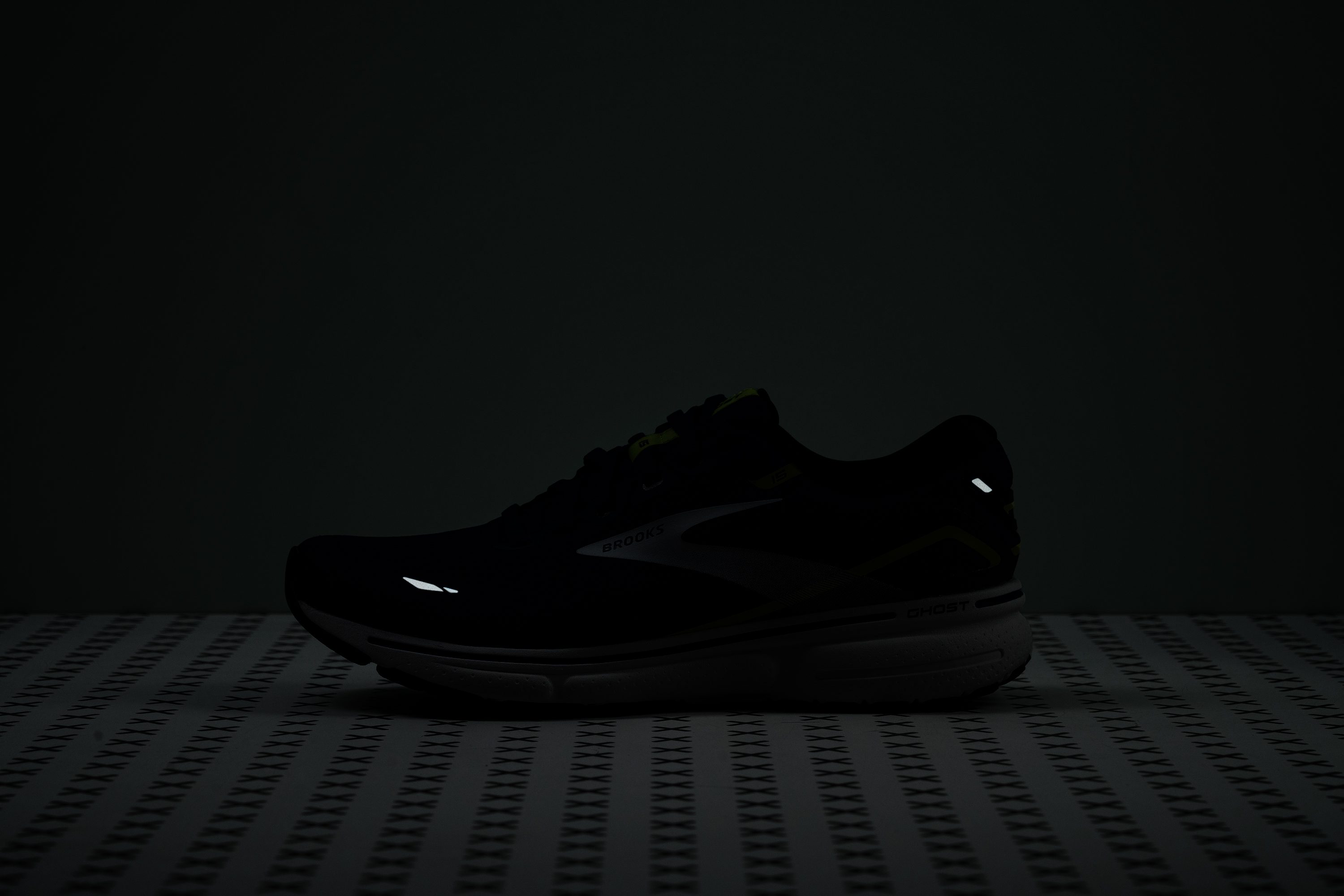 a Brooks stability shoe with the guide rails system Reflective elements