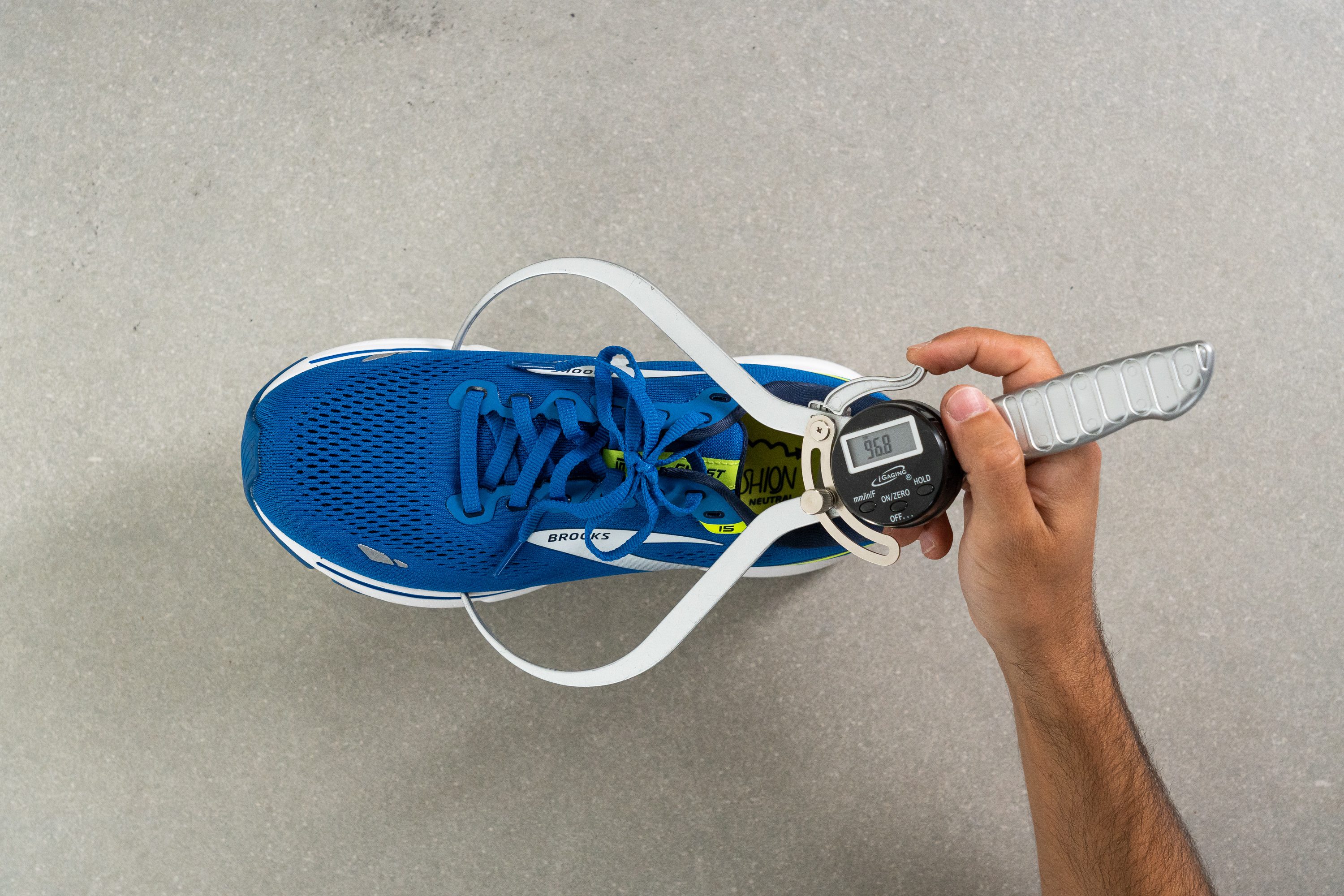 a Brooks stability shoe with the guide rails system Toebox width at the widest part