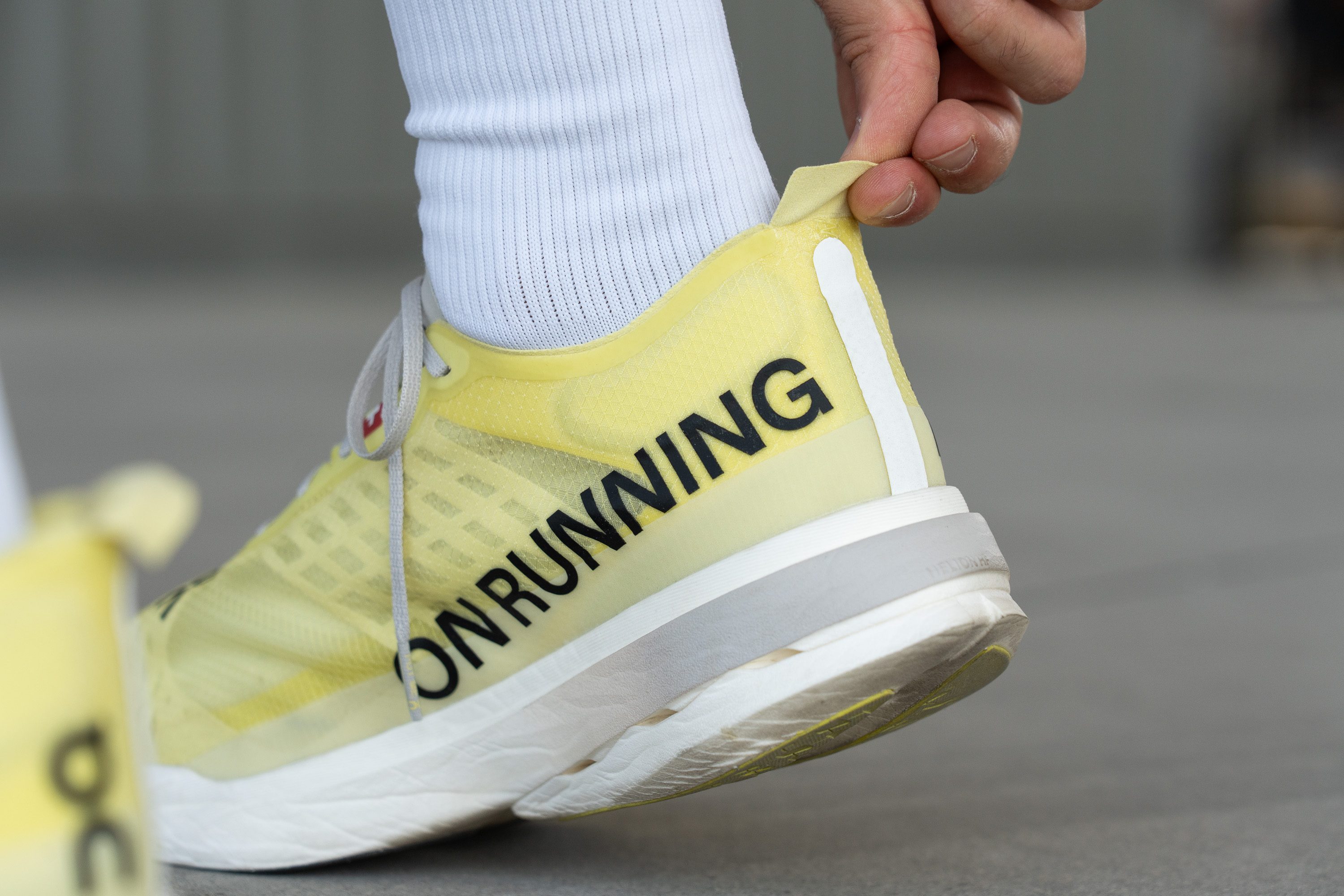 On Cloudboom Strike Heel tab