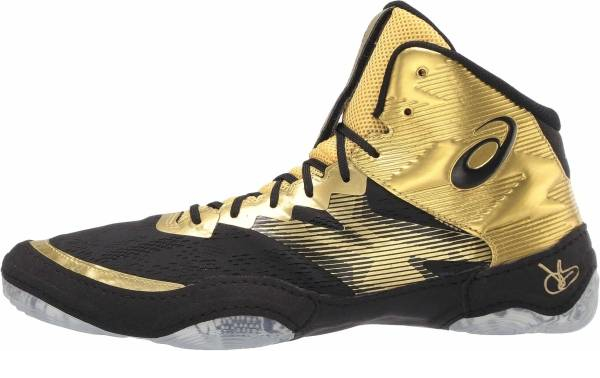white and gold asics wrestling shoes
