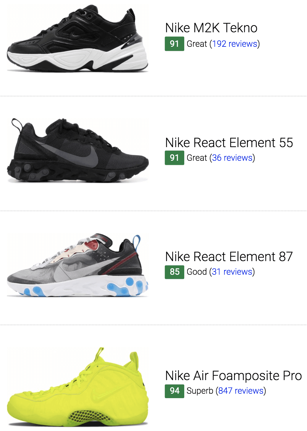 names of nike shoes