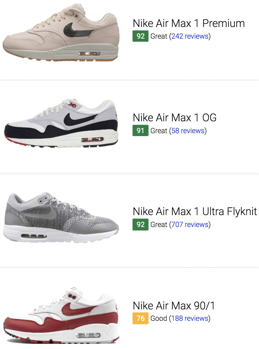 different nike air max