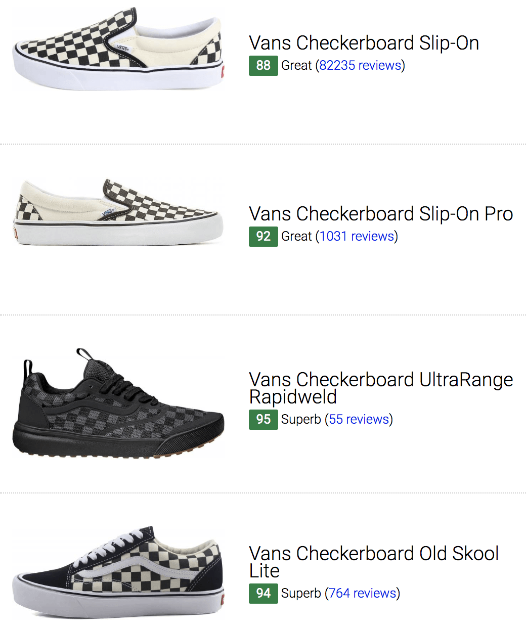 different types of vans shoes names